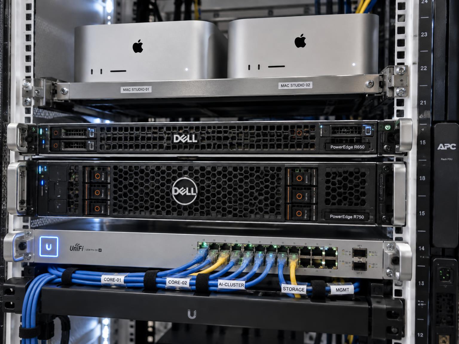 Compute cluster mounted in a precision equipment rack